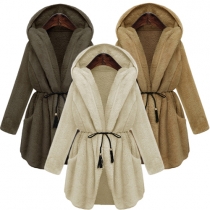 Fashion Solid Color Long Sleeve Hooded Warm Overcoat