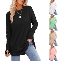 Fashion Solid Color Long Sleeve Round Neck Loose T-shirt