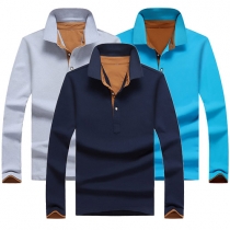 Fashion Solid Color Long Sleeve POLO Collar Men's T-shirt