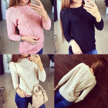 Fashion Solid Color Long Sleeve Round Neck Knit Sweater