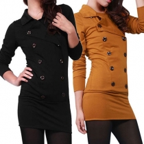 OL Style Long Sleeve Double-breasted Slim Fit Dress