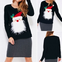 Cute Santa Claus Pattern Long Sleeve Round Neck Sweatshirt