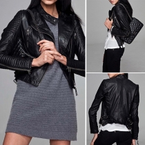 Fashion Long Sleeve Lapel Slim Fit PU Leather Jacket  