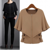 Fashion Solid Color Round Neck Cape-style Coat