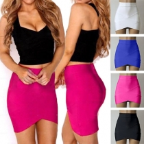 Fashion Solid Color High Waist Irregular Hem Bust Skirt