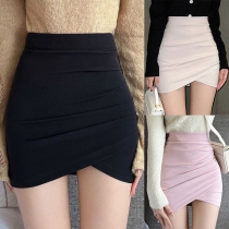 Fashion Solid Color High Waist Irregular Hem Bust Skirt
