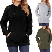 Fashion Lace Spliced Long Sleeve Lace-up V-neck Hoodies