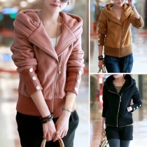 Fashion Solid Color Long Sleeve Hooded Warm Sweatshirt Coat