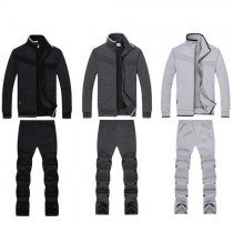 Fashion Solid Color Long Sleeve Stand Collar Sweatshirt + Pants Men's Sports Suit