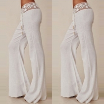 Fashion Lace Spliced High Waist Wide Leg Pants