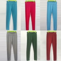 Fashion Solid Color High Waist Stretch Fitness Sports Pants