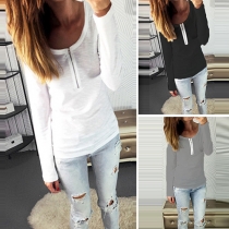 Fashion Solid Color Long Sleeve Round Neck All-match T-shirt