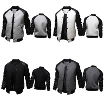 Fashion PU Leather Spliced Long Sleeve Stand Collar Men's Jacket