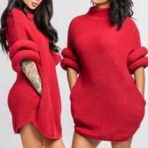 Fashion Solid Color Long Sleeve Turtleneck Loose Knit Sweater