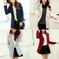 Elegant Solid Color Long Sleeve Slim Fit Double-breasted Woolen Coat