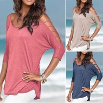 Sexy Off-shoulder Solid Color Loose All-match T-shirt