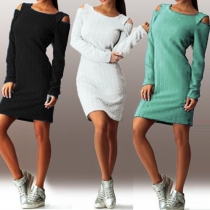 Sexy Off-shoulder Long Sleeve Round Neck Slim Fit Dress