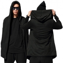 Fashion Solid Color Long Sleeve Hooded Cape-style Men's Coat
