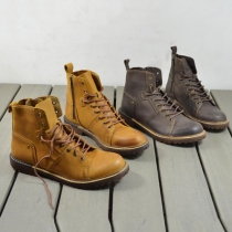 Retro Round Toe Lace-up Men's Motorcycle Boots