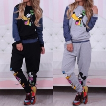 Cute Cartoon Printed Long Sleeve Round Neck Sports Suit