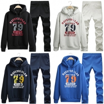 Fashion Letters Printed Long Sleeve Hooded Men's Sports Suit