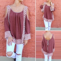 Sexy Off-shoulder Backless Striped Spliced Loose Tops