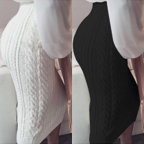 Fashion Solid Color High Waist Knit Bust Skirt