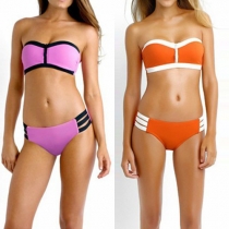 Sexy Contrast Color Bandeau Bikini Set