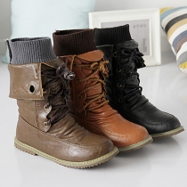 Fashion Round Toe Flat Heel Lace-up Martin Boots Booties