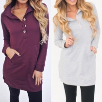 Fashion Solid Color Long Sleeve Stand Collar T-shirt