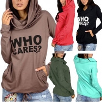 Fashion Long Sleeve Cowl Neck Letters Printed T-shirt