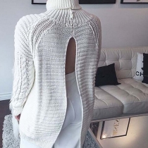 Sexy Backless Long Sleeve Turtleneck Sweater