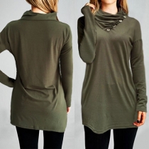 Fashion Solid Color Long Sleeve Cowl Neck Loose Tops