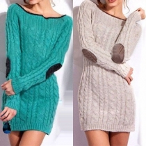 Fashion Solid Color Long Sleeve Round Neck Slim Fit Sweater Dress
