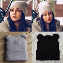Fashion Solid Color Ear Shaped Knit Cap Beanies