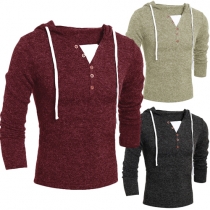 Fashion Solid Color Long Sleeve Men's Knit Hoodies