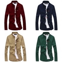 Fashion Solid Color Long Sleeve Stand Collar Men's Shirt