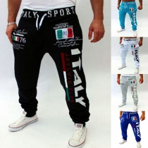 Fashion Elastic Waist Printed Men's Sports Pants