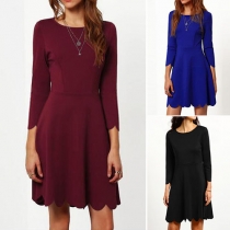 Fashion Solid Color 3/4 Sleeve Round Neck Dress