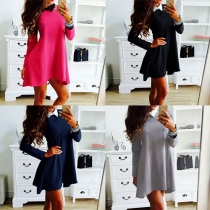 Sweet Doll Collar Long Sleeve Solid Color Dress