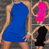 Sexy Backless Solid Color Halter Party Dress