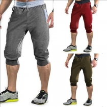 Fashion Solid Color Elastic Waist Men's Sports Cropped Pants