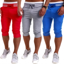 Fashion Solid Color Elastic Waist Men's Sports Cropped Pants
