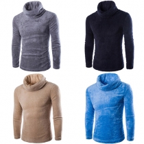Fashion Solid Color Long Sleeve Turtleneck Men's Warm Tops