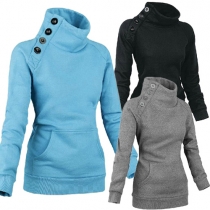 Fashion Solid Color Long Sleeve Turtleneck Sweatshirt