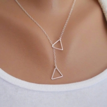 Fashion Gold/Silver-tone Crossover Triangle Pendant Necklace