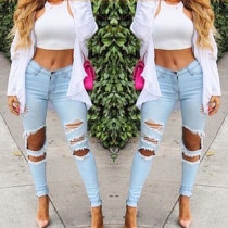 Distressed Style High Waist Slim Fit Ripped Jeans