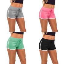 Fashion Solid Color Elastic Waist Sports Shorts