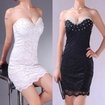 Sexy Strapless Beaded Slim Fit Lace Party Dress