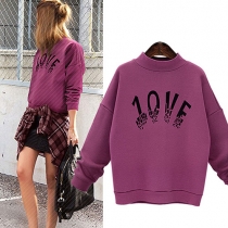 Casual Style Letters Printed Long Sleeve Round Neck Sweatshirt